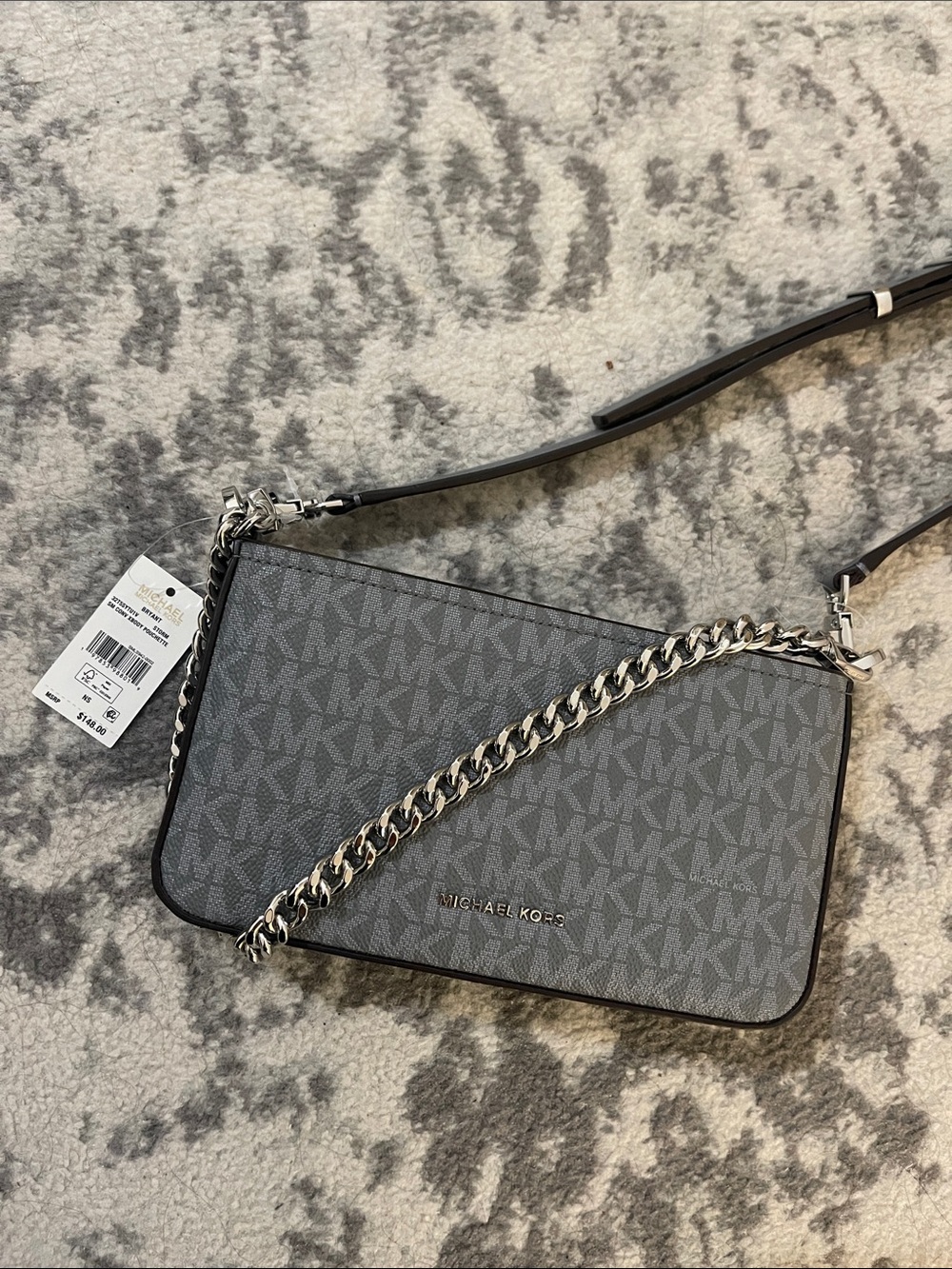 Michael Kors Gray Logo Crossbody with Chain Detail